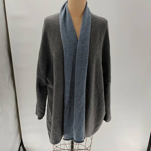Long line Eskandar Mid Gray 100% merino wool Stitch Knit one size Long Cardigan - Picture 1 of 14